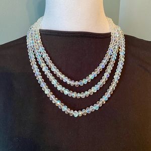 Crystal beads vintage necklace Aurora Borealis triple string 18”, 21”, 23”.